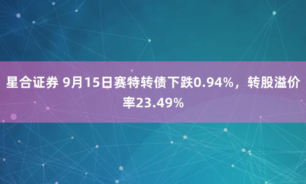星合证券 9月15日赛特转债下跌0.94%，转股溢价率23.49%